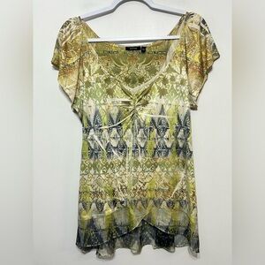 Y2K Vintage Boho Tiered Blouse Fairycore Forest Geometric Artsy Eclectic